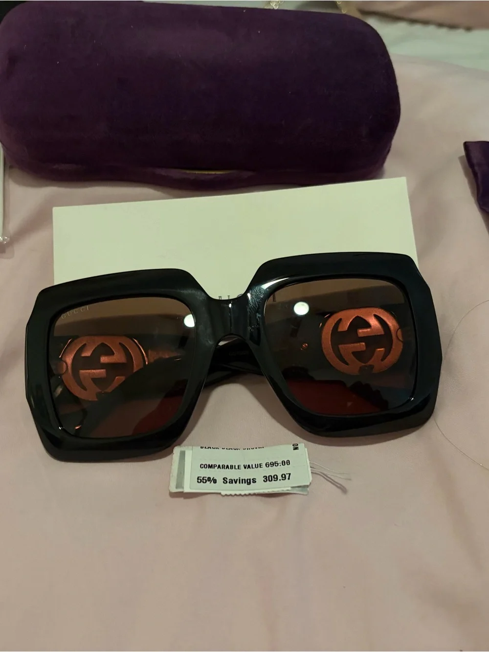 Gucci Black Square Sunglasses with Gold Double-G Accents